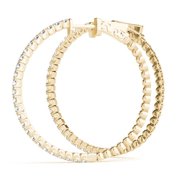 Round Vault Lock Hoop Earrings — 1 1/2 ctw (26mm) (2 ct. tw.), On hand view in yellow gold