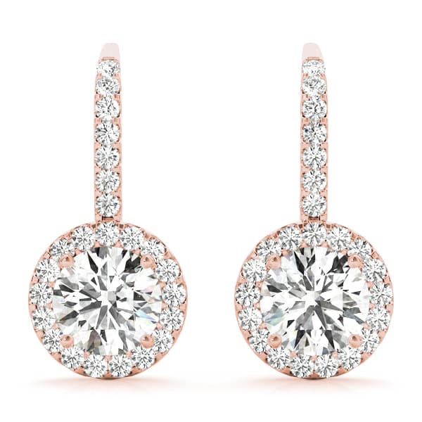 Diamond Halo Drop Earrings (0.31 ct. tw.), Front view in rose gold