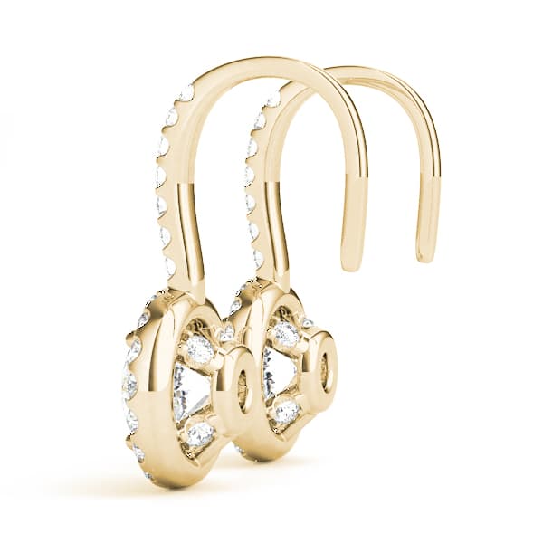 Diamond Halo Drop Earrings (1/4 ct. tw.), Side view in yellow gold