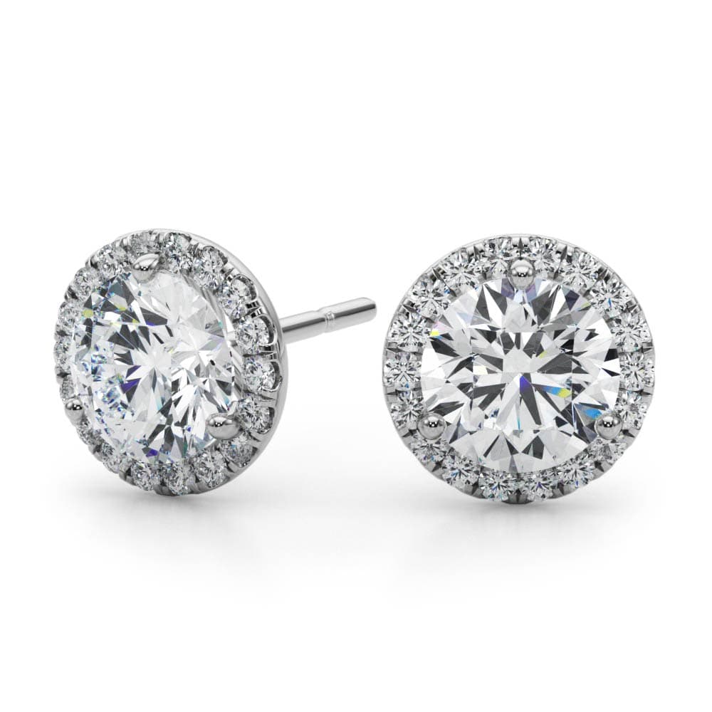 Round Martini Halo Studs (0.15 ct. tw.), Angle view in white gold or platinum