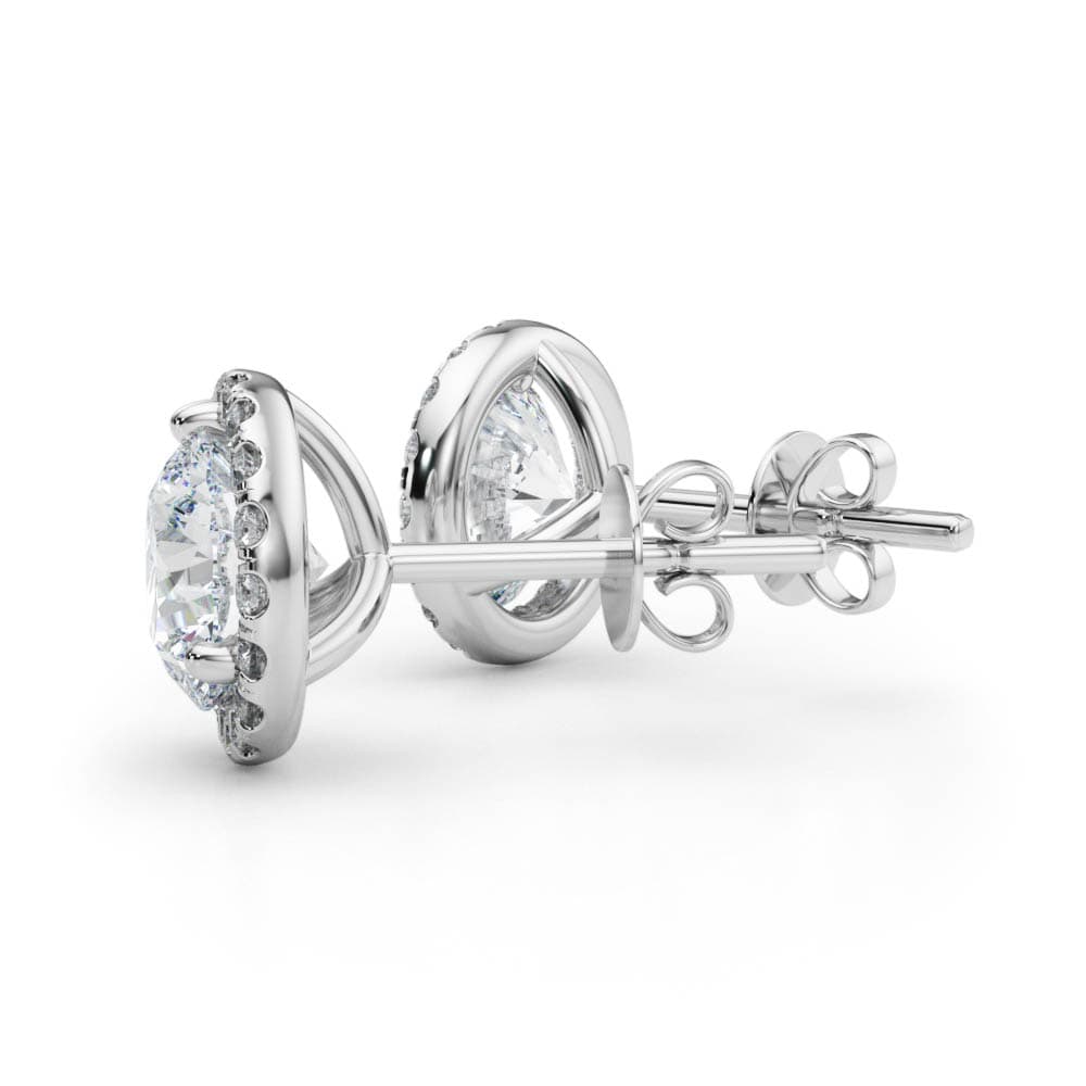 Round Martini Halo Studs (0.15 ct. tw.), On hand view in white gold or platinum