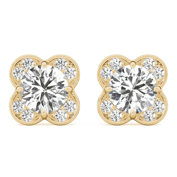Clover Halo Round Studs (1/8 ct. tw.), Front view in yellow gold