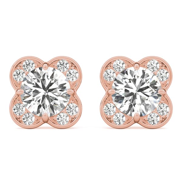 Clover Halo Round Studs (1/8 ct. tw.), Front view in rose gold
