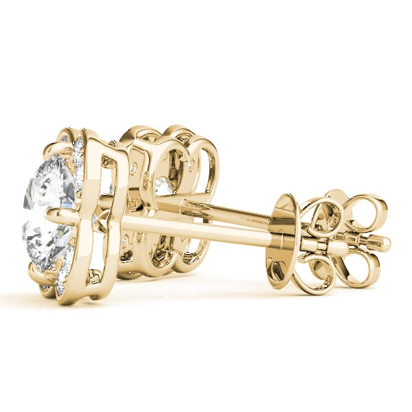 Clover Halo Round Studs (1/8 ct. tw.), Angle view in yellow gold