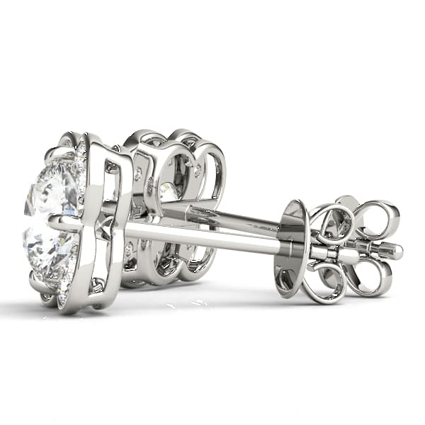 Clover Halo Round Studs (1/8 ct. tw.), Angle view in white gold or platinum