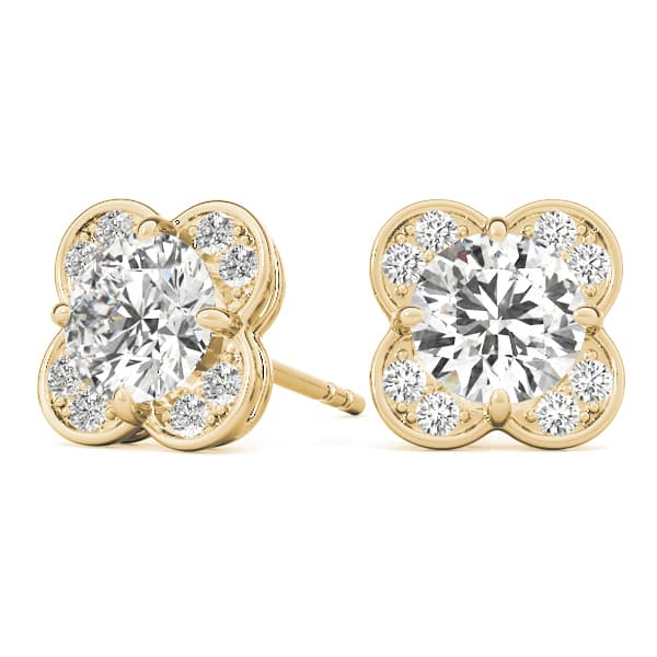 Clover Halo Round Studs (1/8 ct. tw.), On hand view in yellow gold