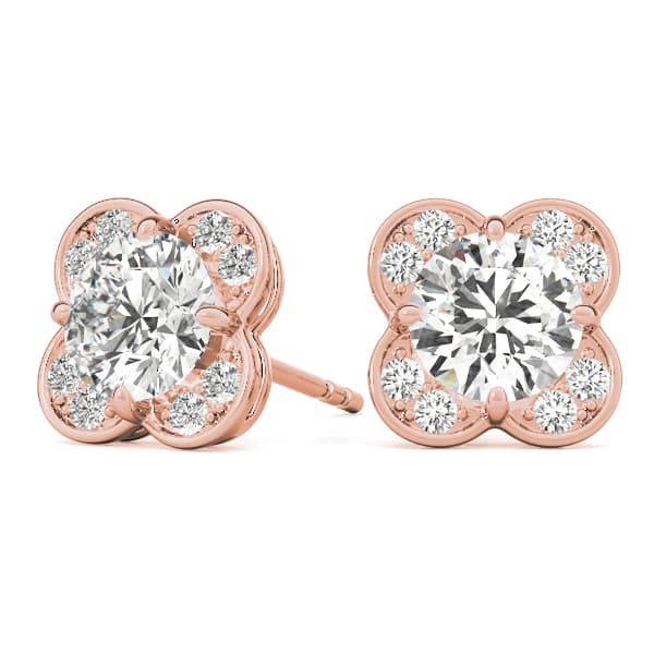 Clover Halo Round Studs (1/8 ct. tw.), On hand view in rose gold
