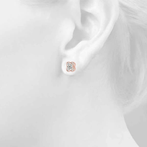 Clover Halo Round Studs (1/8 ct. tw.), Top view in rose gold