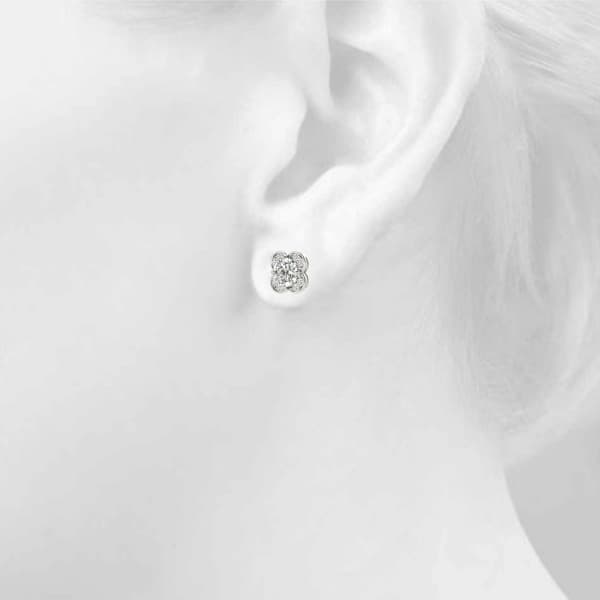 Clover Halo Round Studs (1/8 ct. tw.), Top view in white gold or platinum