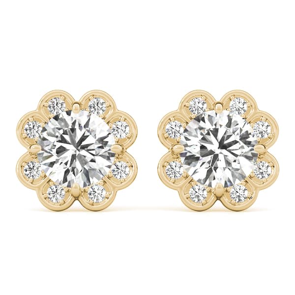 Round Floral Halo Studs (0.06 ct. tw.), Front view in yellow gold