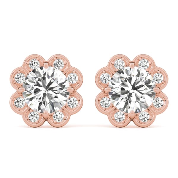Round Floral Halo Studs (0.18 ct. tw.), Front view in rose gold