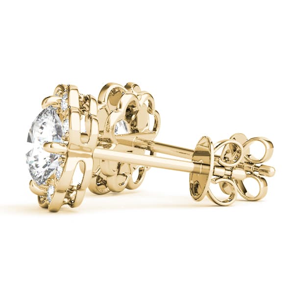 Round Floral Halo Studs (0.06 ct. tw.), Angle view in yellow gold