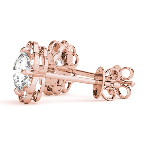 Round Floral Halo Studs (0.18 ct. tw.), Angle view in rose gold