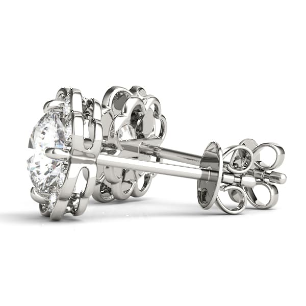 Round Floral Halo Studs (1/8 ct. tw.), Angle view in white gold or platinum