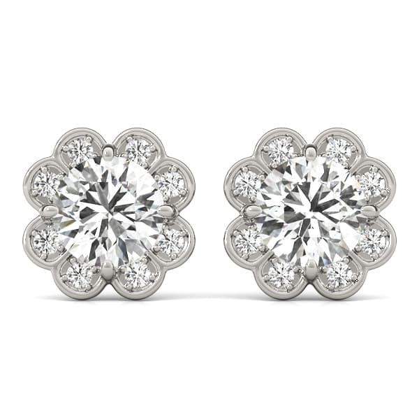 Round Floral Halo Studs — 1/4 CT — View 1