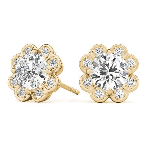 Round Floral Halo Studs (0.06 ct. tw.), On hand view in yellow gold