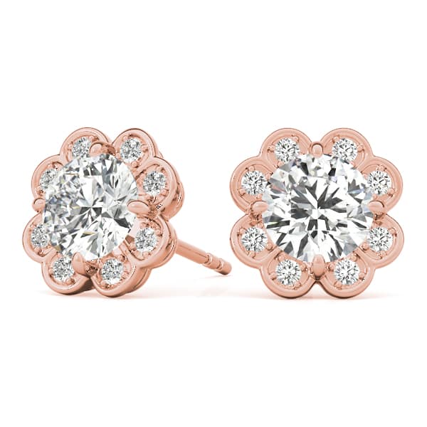 Round Floral Halo Studs (0.18 ct. tw.), On hand view in rose gold