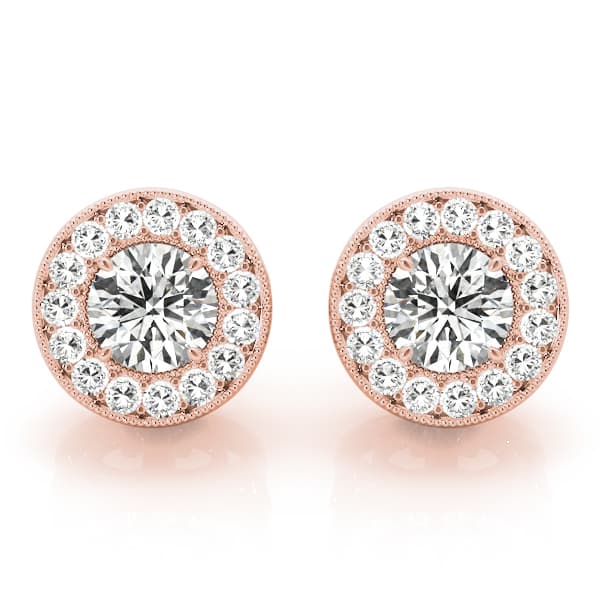Vintage Inspired Round Halo Studs (0.3 ct. tw.), Front view in rose gold