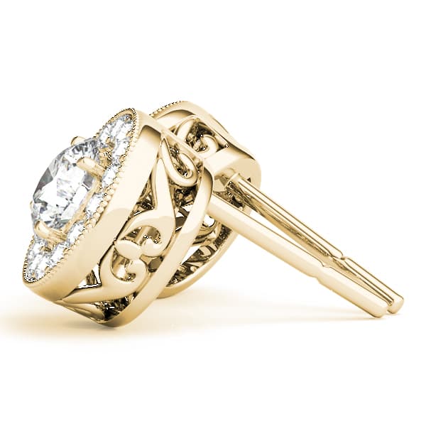 Vintage Inspired Round Halo Studs (1/3 ct. tw.), Side view in yellow gold