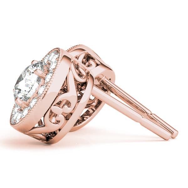 Vintage Inspired Round Halo Studs (0.3 ct. tw.), Side view in rose gold