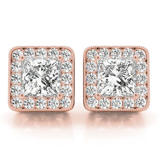 Vintage Inspired Square Halo Studs (1/3 ct. tw.), Front view in rose gold