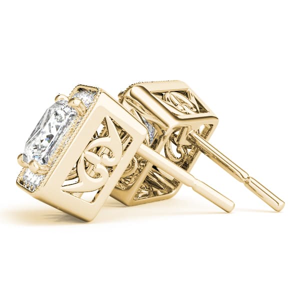 Vintage Inspired Square Halo Studs (1/3 ct. tw.), Side view in yellow gold