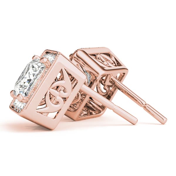 Vintage Inspired Square Halo Studs (1/3 ct. tw.), Side view in rose gold