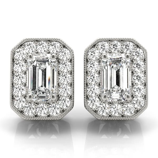 Vintage Inspired Emerald Cut Halo Studs — 6X4 MM — View 1