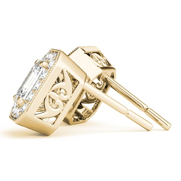 Vintage Inspired Emerald Cut Halo Studs (3/8 ct. tw.), Side view in yellow gold