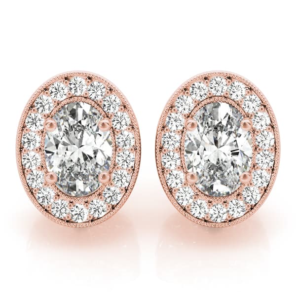 Vintage Inspired Oval Halo Studs (3/8 ct. tw.), Front view in rose gold