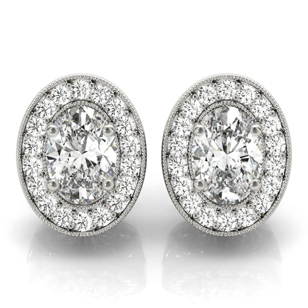 Vintage Inspired Oval Halo Studs — 8X6 MM — View 1