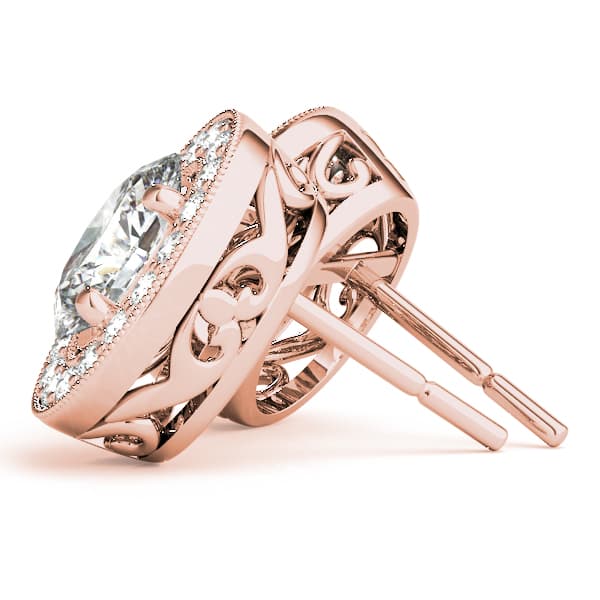 Vintage Inspired Oval Halo Studs (3/8 ct. tw.), Side view in rose gold