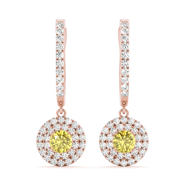 Round Double Halo Drop Earrings (5/8 ct. tw.), Front view in rose gold