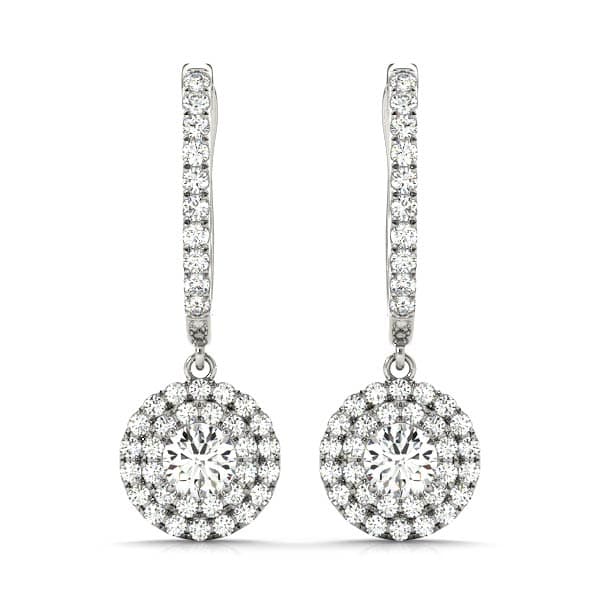 Round Double Halo Drop Earrings — 1 CT — View 1