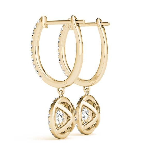 Round Double Halo Drop Earrings (1/2 ct. tw.), Side view in yellow gold