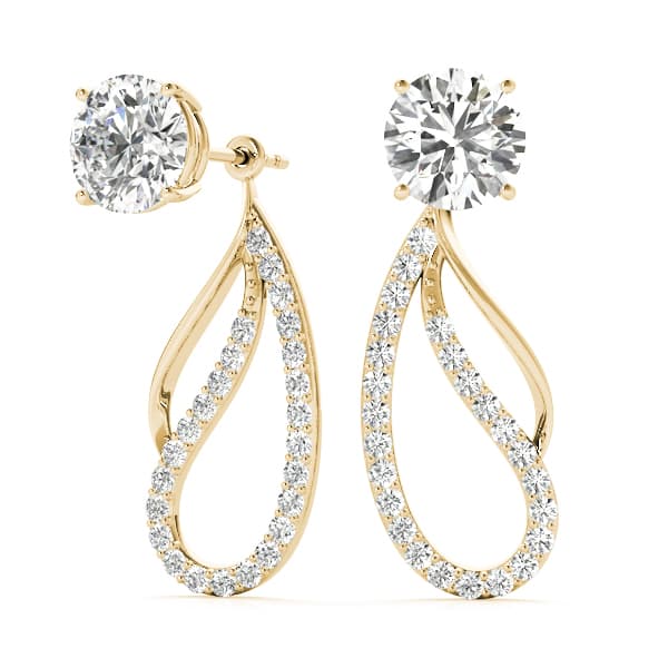 Round Pavé Freeform Drop Earring Jacket, Right (0.19 ct. tw.), On hand view in yellow gold