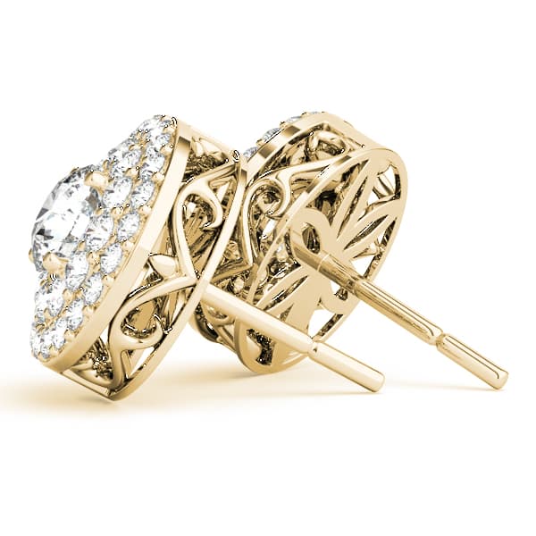 Round Double Halo Studs (7/8 ct. tw.), Side view in yellow gold