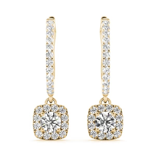 Cushion Shaped Halo Round Hoop (0.8 ct. tw.), Front view in yellow gold