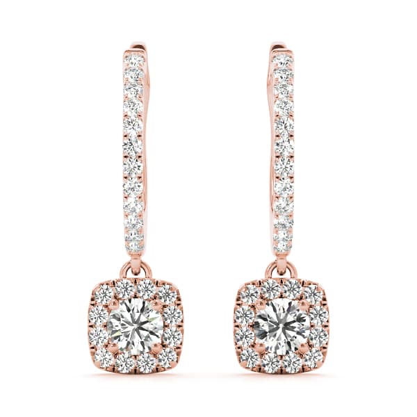 Cushion Shaped Halo Round Hoop (1/2 ct. tw.), Front view in rose gold