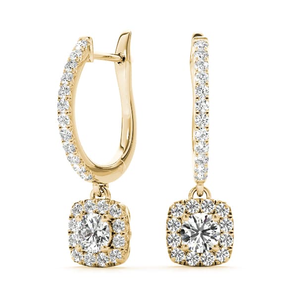 Cushion Shaped Halo Round Hoop (0.8 ct. tw.), On hand view in yellow gold