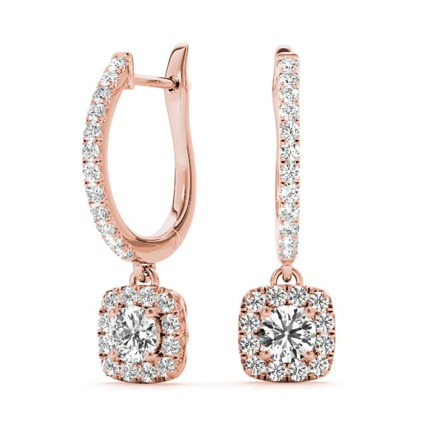 Cushion Shaped Halo Round Hoop (1/2 ct. tw.), On hand view in rose gold