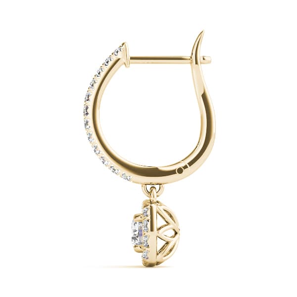 Cushion Shaped Halo Round Hoop (0.8 ct. tw.), Side view in yellow gold