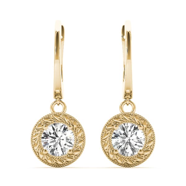 Vintage Single Stone Milgrain Filigree Earrings (3/4 ct. tw.), Front view in yellow gold