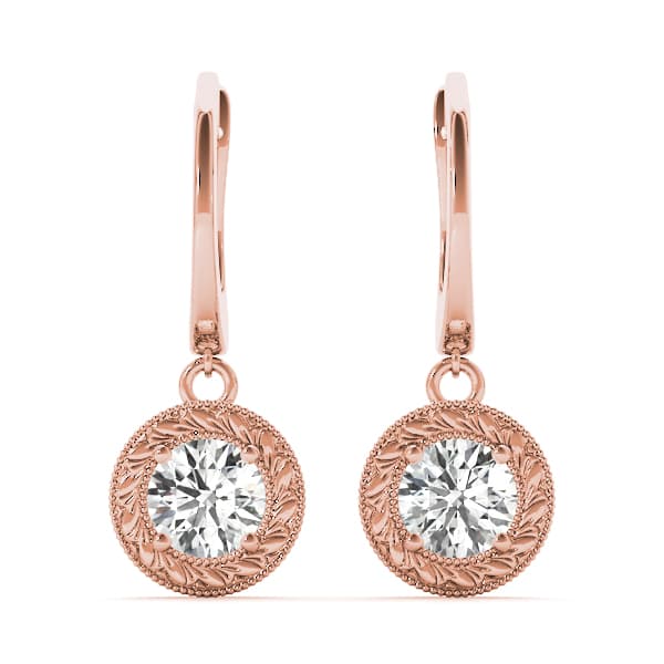 Vintage Single Stone Milgrain Filigree Earrings (1/2 ct. tw.), Front view in rose gold