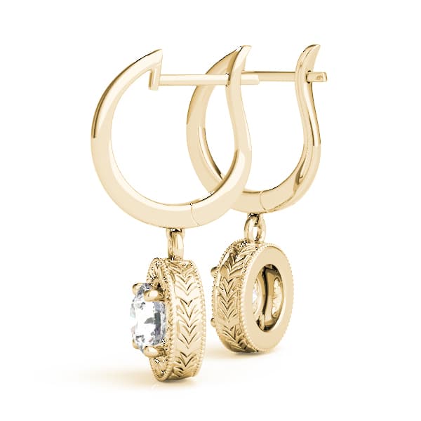 Vintage Single Stone Milgrain Filigree Earrings (3/4 ct. tw.), Angle view in yellow gold