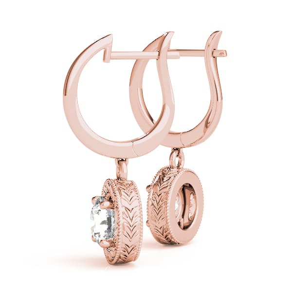Vintage Single Stone Milgrain Filigree Earrings (1/2 ct. tw.), Angle view in rose gold