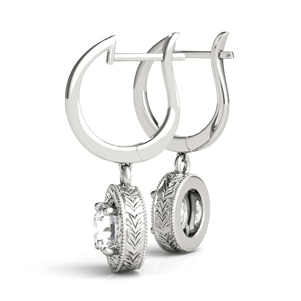 Vintage Single Stone Milgrain Filigree Earrings (1/2 ct. tw.), Angle view in white gold or platinum