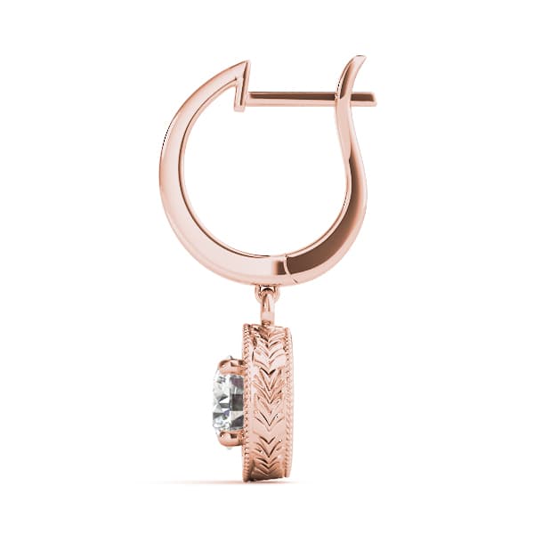 Vintage Single Stone Milgrain Filigree Earrings (1/2 ct. tw.), Side view in rose gold