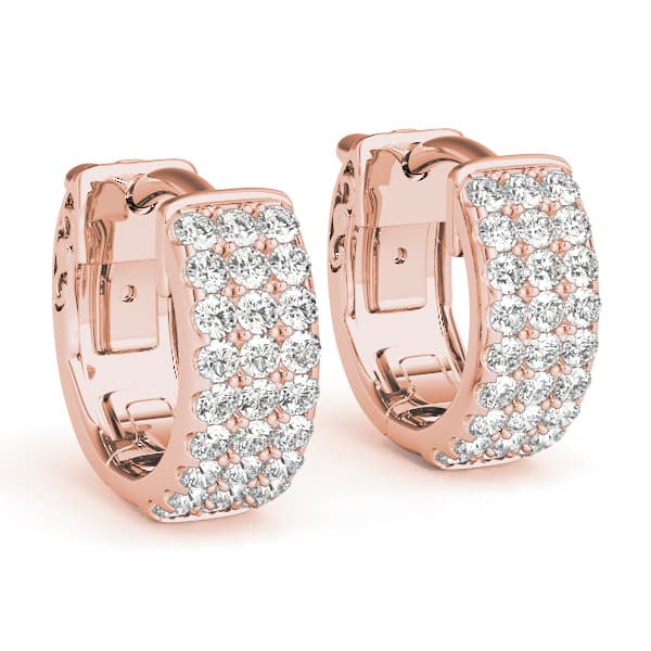 Three-Row Pavé Huggie Earrings (0.54 ct. tw.), Front view in rose gold