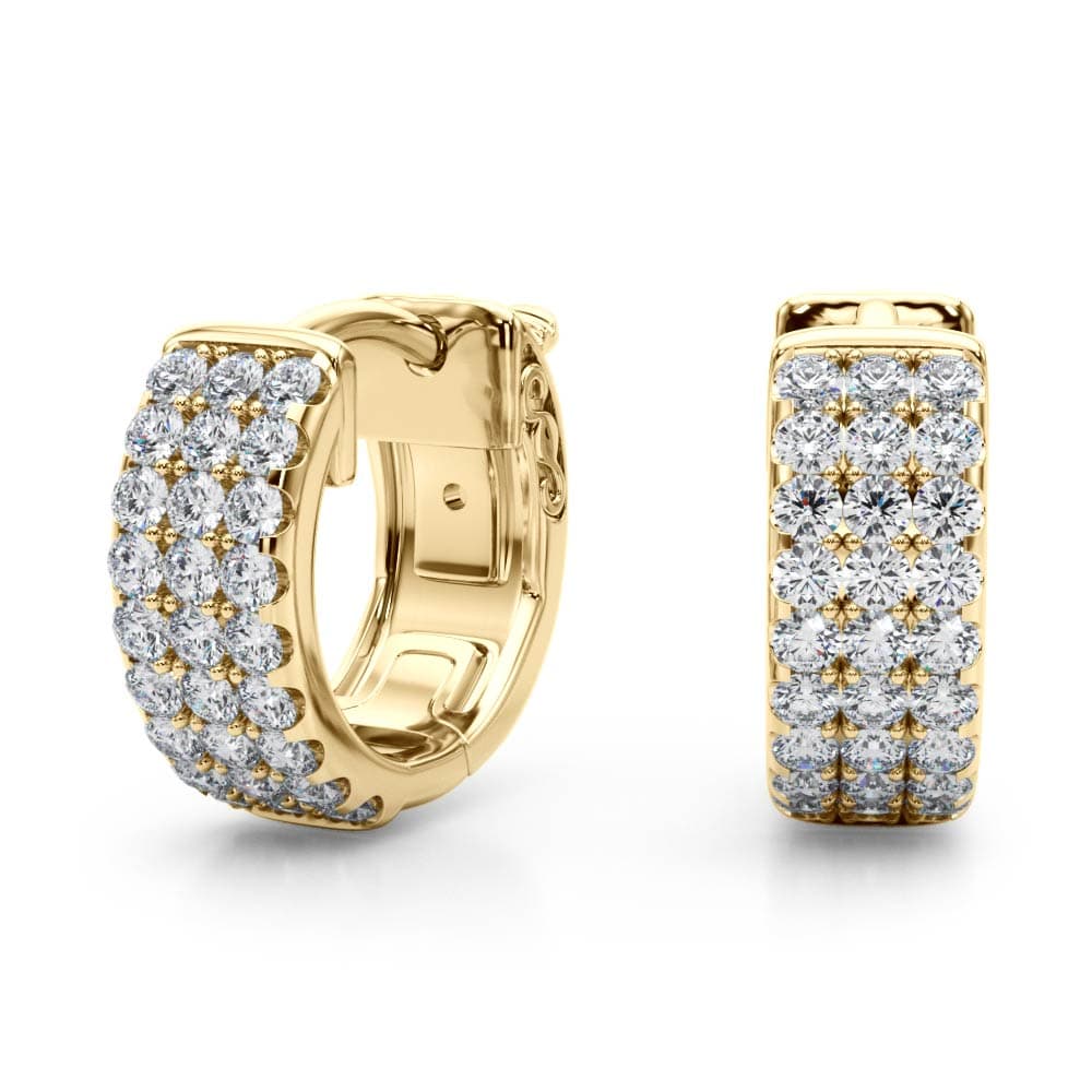 Three-Row Pavé Huggie Earrings (0.54 ct. tw.), Angle view in yellow gold